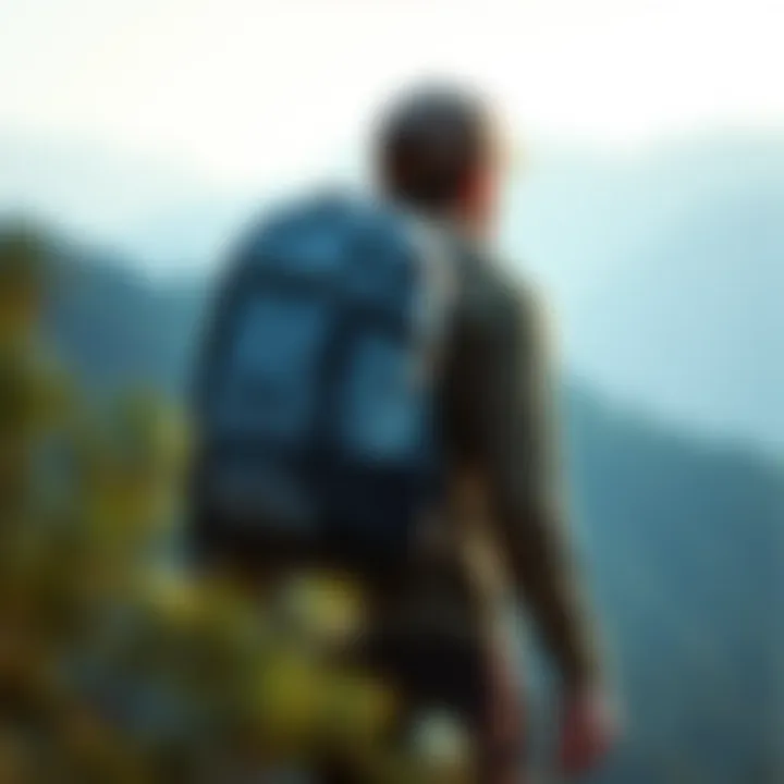 Stylish light grey backpack in an outdoor adventure setting