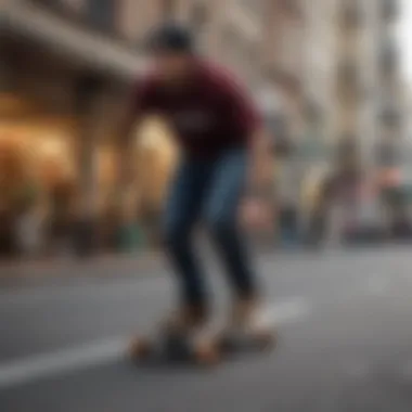 Skater performing tricks on a trick longboard in an urban setting