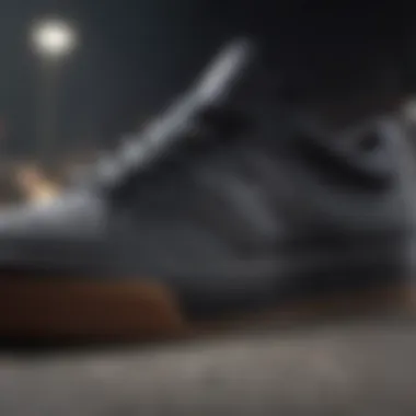 Close-up of New Balance black skate shoes showcasing advanced design elements