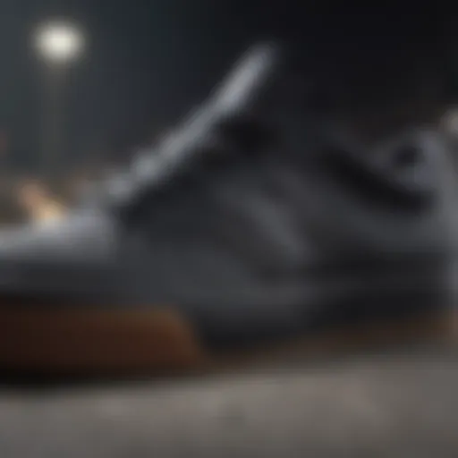 Close-up of New Balance black skate shoes showcasing advanced design elements