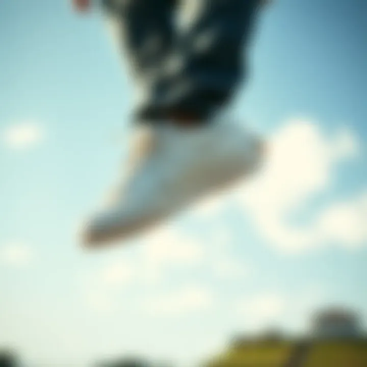 An athlete showcasing the Nike Blazers in an action-packed extreme sports setting.