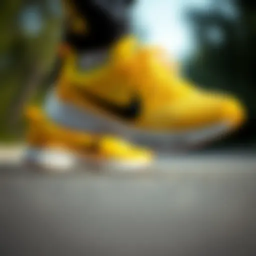 Innovative Design of Nike Bright Yellow Shoes Vibrant close-up of Nike bright yellow shoes showcasing innovative design.
