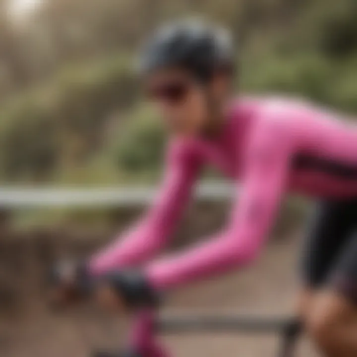 Athlete wearing Oakley Sutro pink lens during a cycling race.