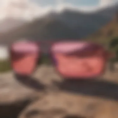 Oakley Sutro pink lens with a backdrop of scenic outdoor landscape.