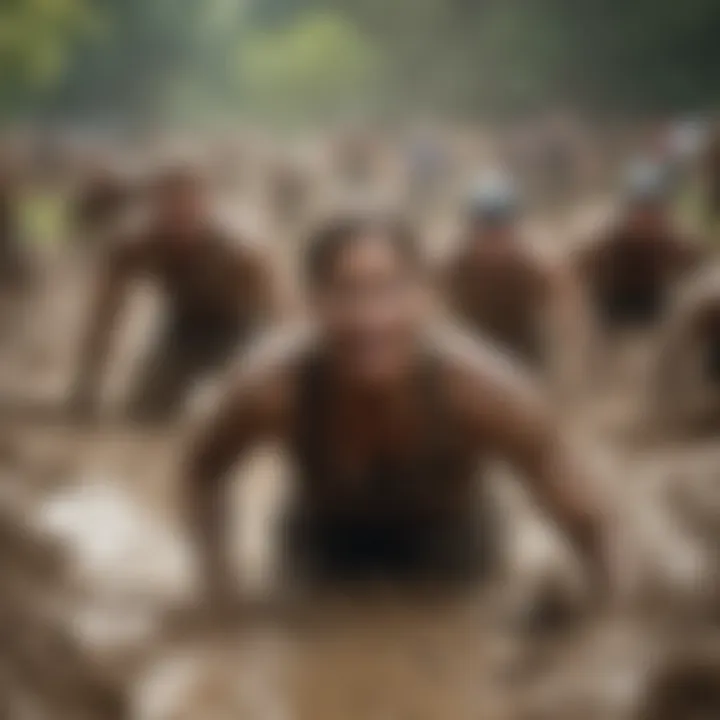 Participants tackling a mud pit