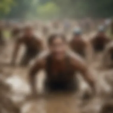 Conquering the Mud Pit Challenge Participants tackling a mud pit