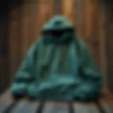 Stylish pine green hoodie displayed on a rustic wooden table