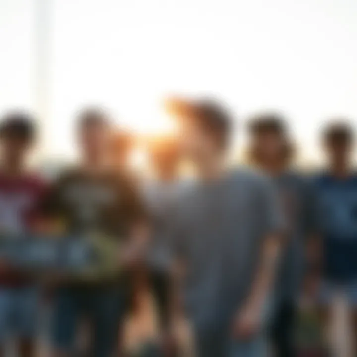 A group of young skaters gathered, symbolizing skate culture