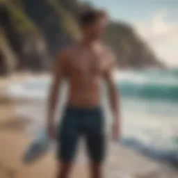Stylish surf apparel collection displayed in a vibrant setting