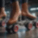 Close-up view of a high-performance quad roller skate showcasing its intricate design and materials.