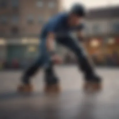 Agility and Control in Quad Roller Skating A professional skater performing a trick on a smooth surface, demonstrating the agility and control of quad roller skates.