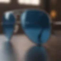 Close-up view of the Ray-Ban Aviator Blue Silver Frame showcasing the lens and frame details.