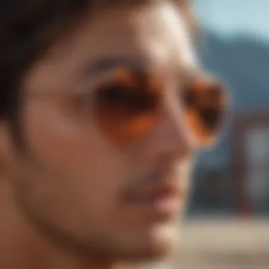 Close-up of the Ray-Ban Erika Transparent lenses reflecting a vibrant outdoor scene