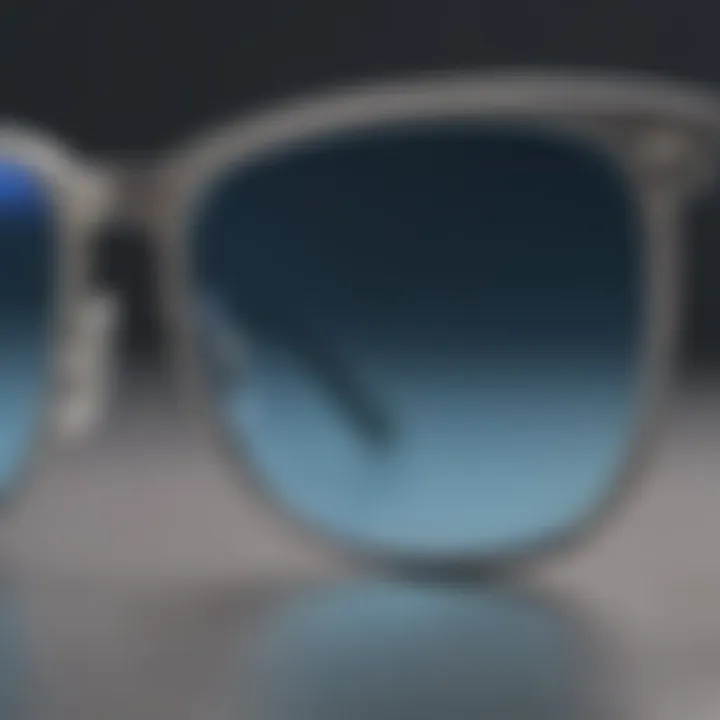 Close-up view of the Ray-Ban silver frame showcasing the intricate design and blue lens features.