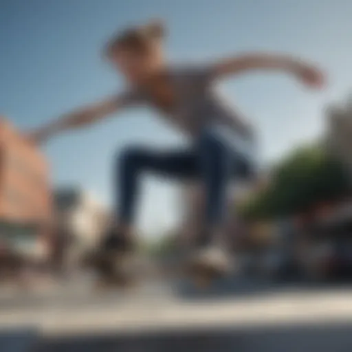 Dynamic action shot of Roxy Colbee in mid-air during a skateboarding trick