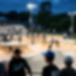 A vibrant skate park in Santa Cruz filled with energetic skaters showcasing their skills.