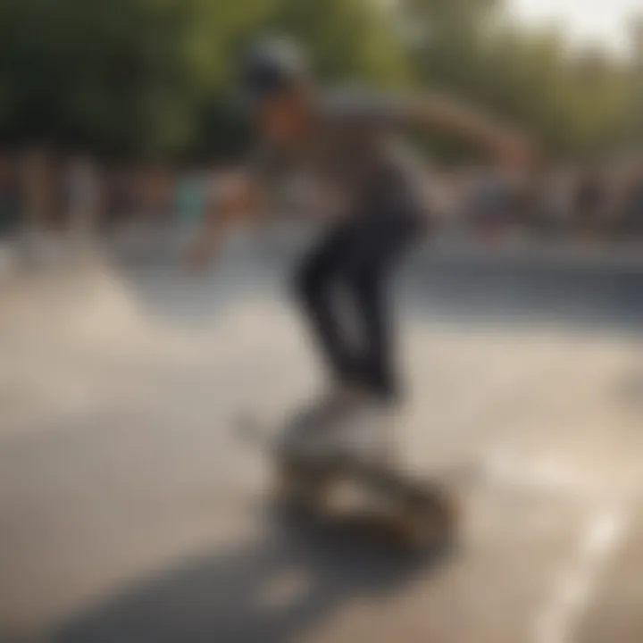 A vibrant skate park filled with skaters enjoying various activities