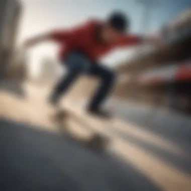 A close-up of a skateboarder performing a trick on a ramp