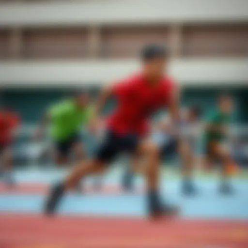 Youth athletes engaged in a speed drill