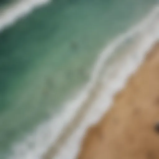 Aerial view of a modern surf pool in Texas with surfers riding waves