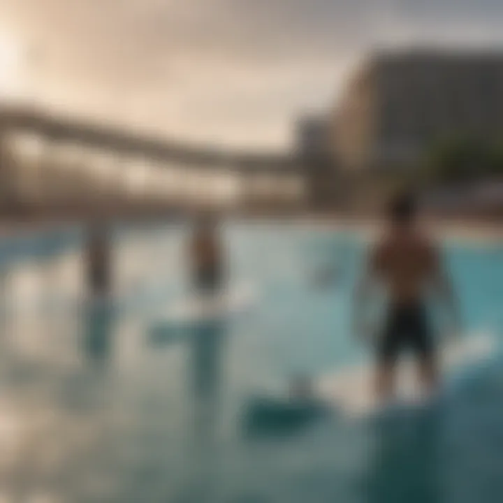 Group of surfers enjoying the waves at a popular Texas surf pool