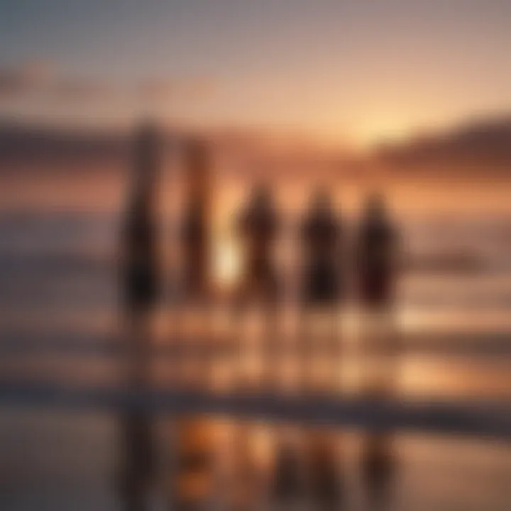 A group of surfers enjoying a bonfire on the beach, depicting the camaraderie and community spirit found at Surfers Paradise.