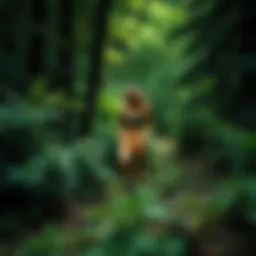 A stylish woman sporting tan shorts while hiking through a lush green forest.
