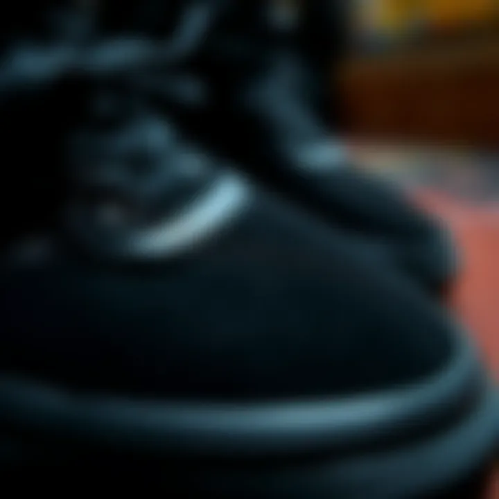 Close-up view of high black Vans showcasing their unique texture and design