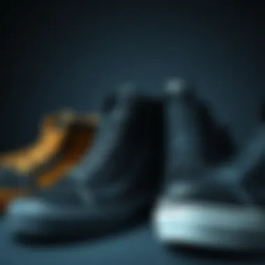 Various styles and fits of high black Vans displayed together
