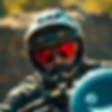 Dynamic action shot featuring a rider with red oval sunglasses