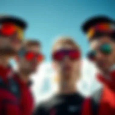 Athletes Sporting Various Red Oval Sunglasses Group of athletes showcasing diverse styles of red oval sunglasses