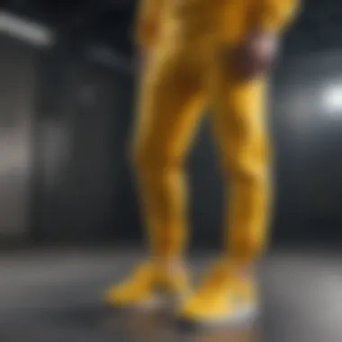 Close-up of yellow Nike joggers showcasing performance features