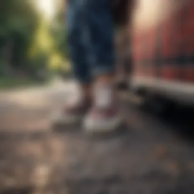 Group of friends wearing plaid platform Vans during an outdoor adventure