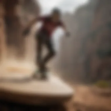 Rider performing tricks on a camber board in an extreme sports setting