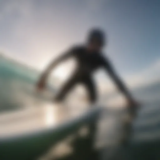 GoPro bite mount attached to a surfboard during a wave ride