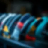 Diverse longboard fins displayed for selection