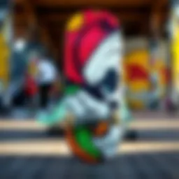 A vibrant street skateboard deck showcasing unique artistic designs