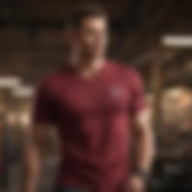 Active lifestyle scene showcasing a burgundy v neck t-shirt in an extreme sports environment