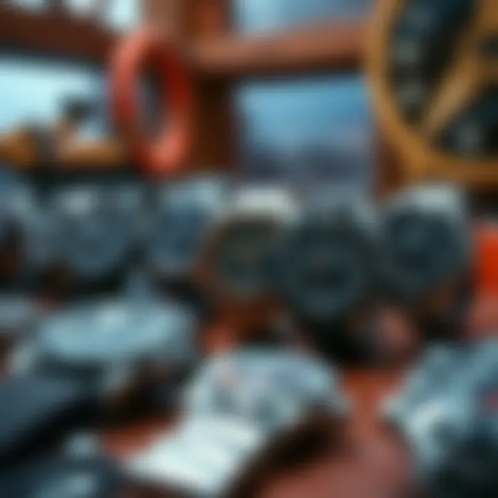 An array of salt water watches displayed in a marine-themed setting.