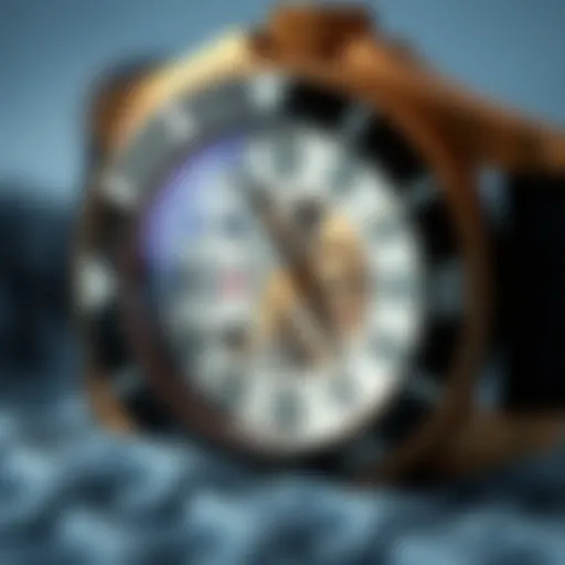A close-up view of the intricate dial of a salt water watch showcasing its functionality.