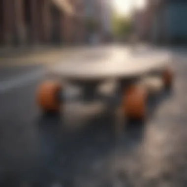 Skateboard Functional Features A skateboard demonstrating its compact size and functional features on a smooth surface.