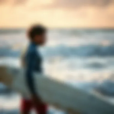 Community Engagement An eco-conscious surfer engaging in a beach cleanup initiative