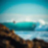 A breathtaking view of a reef break with surfers riding waves