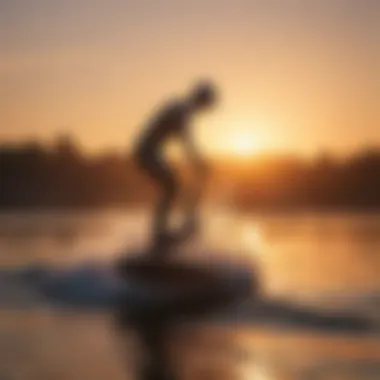 A serene sunset backdrop enhancing the beauty of hydrofoil wakeboarding