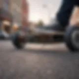 Close-up of an electric skateboard showcasing innovative design and technology.