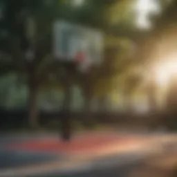 A beautifully constructed outdoor basketball court surrounded by trees