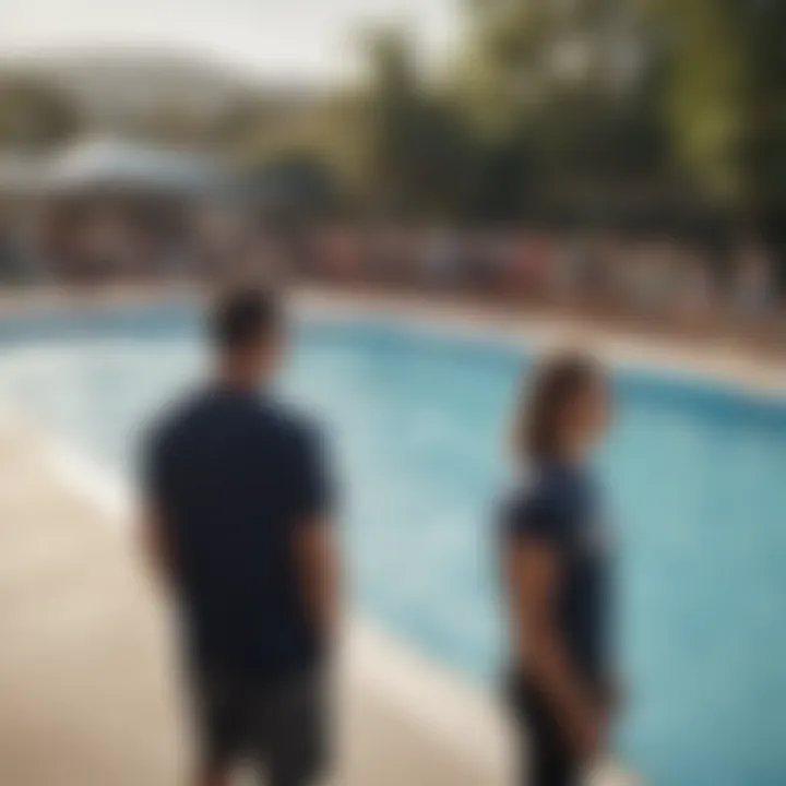 A safety briefing session at the Flowrider wave pool, emphasizing important safety measures and guidelines.