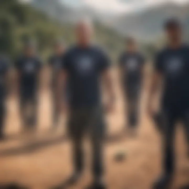 Group of adventure enthusiasts wearing full send t-shirts during an extreme sports event