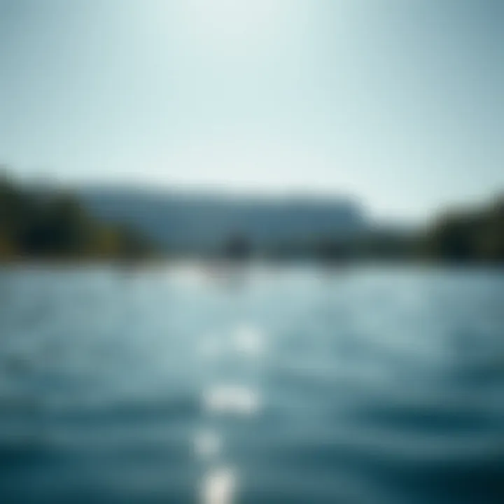 Several paddleboarders gliding smoothly across a serene lake surrounded by nature