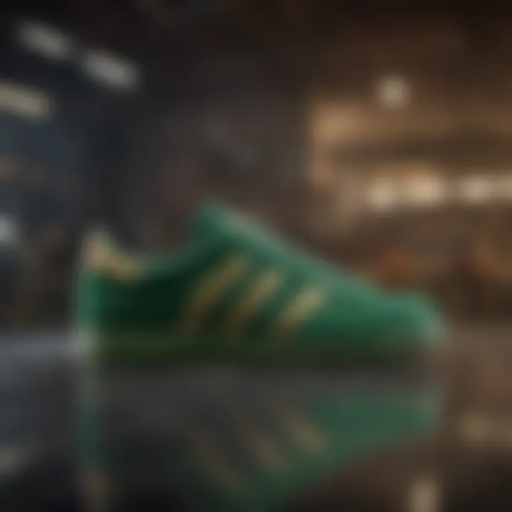 Consumer insights and market positioning of green velvet Adidas shoes visualized.